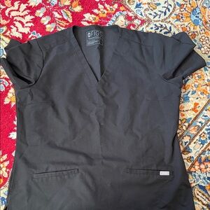 Figs Classic Black V-Neck Scrub Top